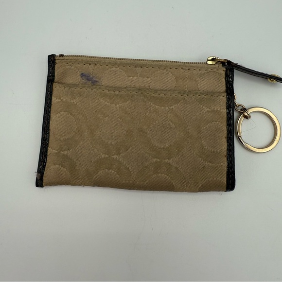 Coach Beige Brown Signature C‎ Jacquard Canvas Key Coin Pouch Leather Trim - Picture 2 of 5